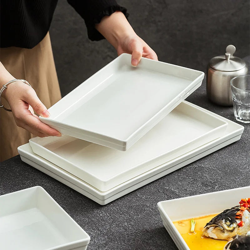 Eco-Friendly Ceramic Tray for Restaurant Use Glossy White  Dinner Serving Porcelain Dishes and Plate for Restaurant Hotel