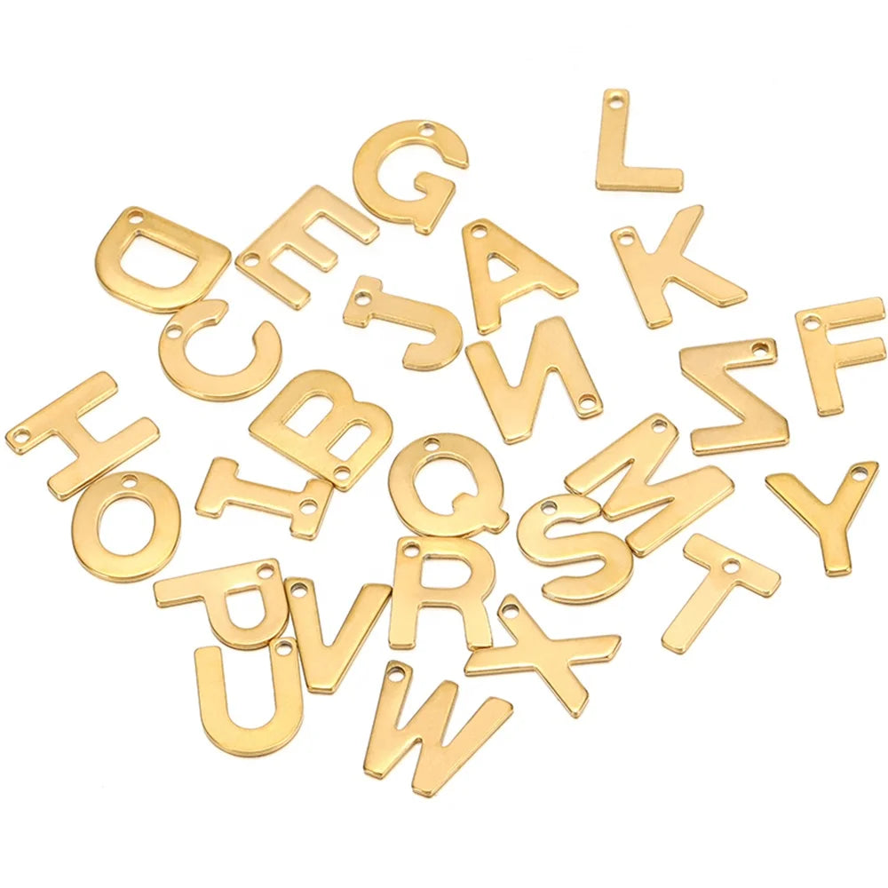 100Pcs Stainless Steel Haplopore Formal English Alphabet Mixed Loading Charms Pendants for Necklace Bracelet DIY Jewelry Making