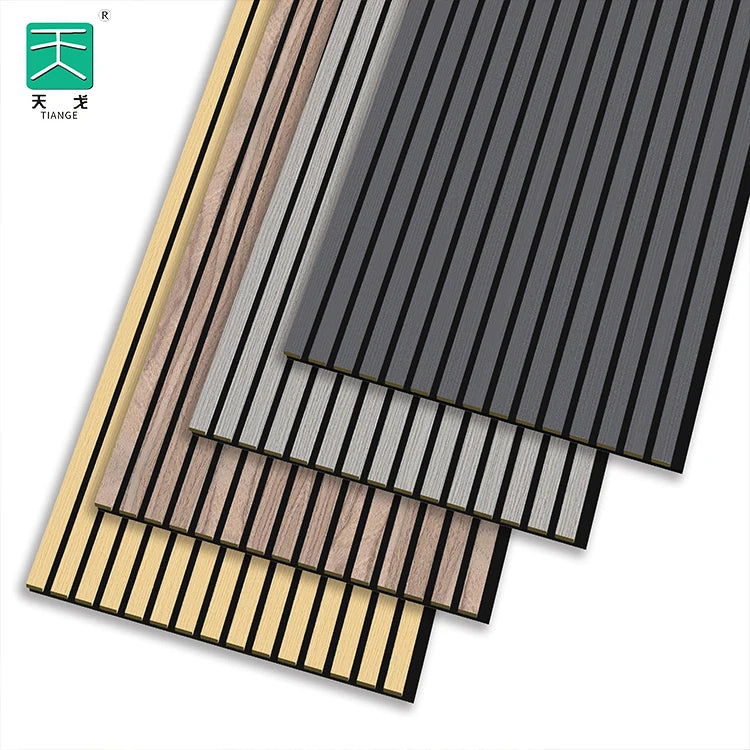 TianGe 2600X40 Modern Fireproof Waterproof 3D Decorative Oak Wallnut Colour Slat Three Side Veneer Acoustic Panel Graphic Design
