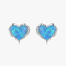 925 Sterling Silver Fine Jewelry Trendy Irregular Hearts Ear Studs Charming Elegant Opal Stud Earrings for Women