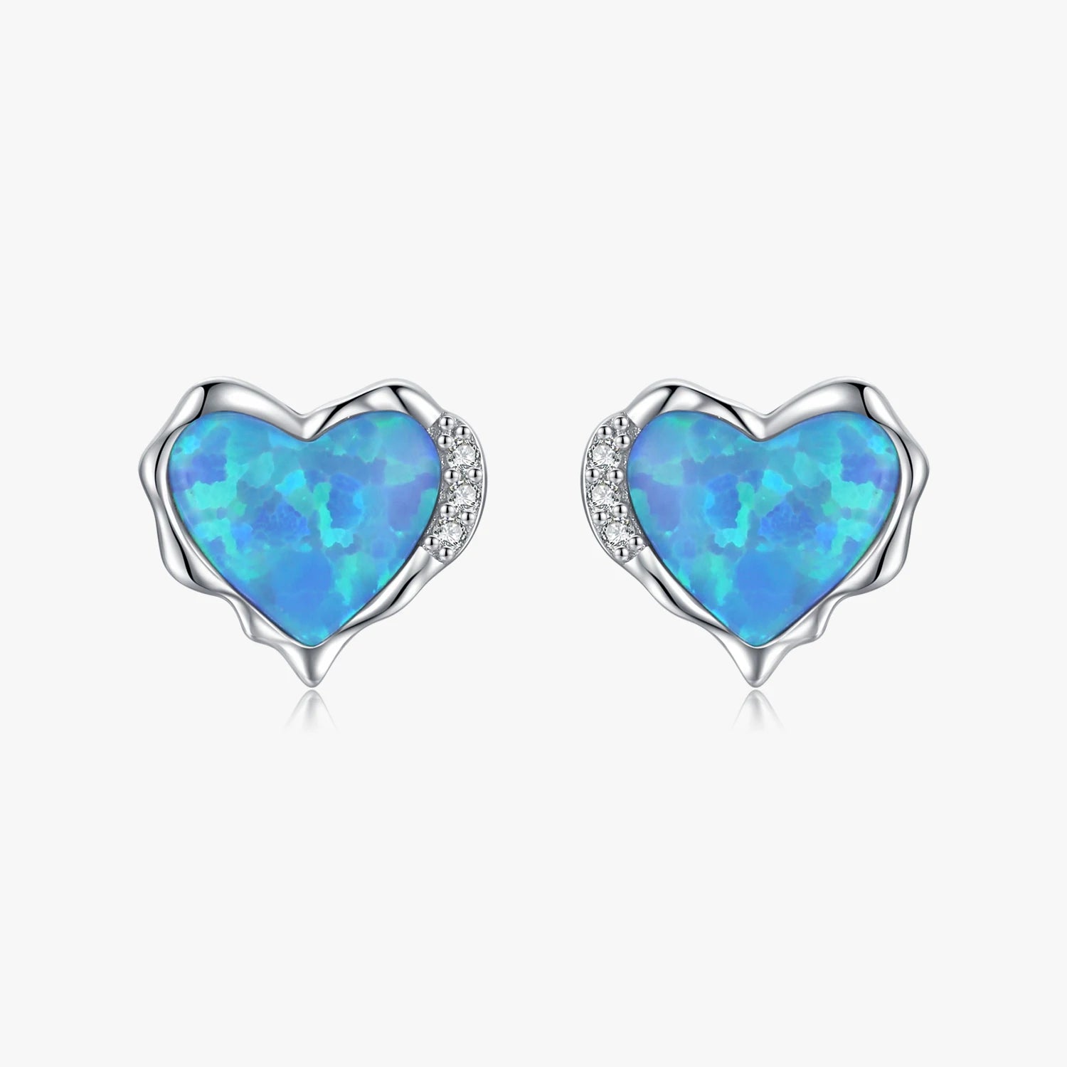 925 Sterling Silver Fine Jewelry Trendy Irregular Hearts Ear Studs Charming Elegant Opal Stud Earrings for Women