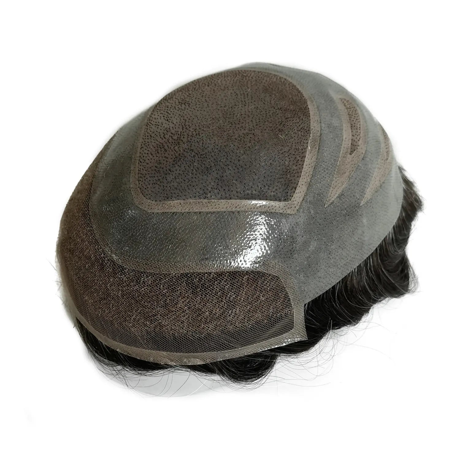 Gray Hair 4 Holes Mono Top Base Natural Human Hair Men Toupee With Front Lace Bleached Knots