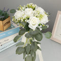 Handmade White Artificial Wedding Eucalyptus Flowers Bouquet for Bride Valentines Decor Rose Decoration Wholesale
