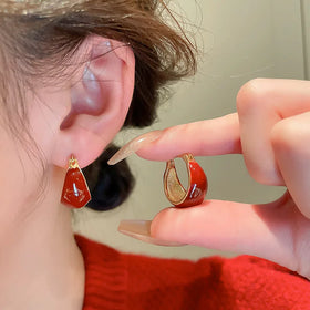 Gold Plating Drip Oil Geometric Ear Buckle 925 Silver Needle Geometric Ear Jewelry for Women Hoop Earrings C Shaped Earring