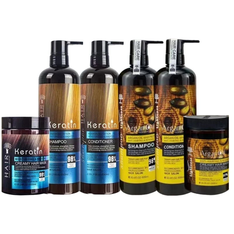 Custom Logo Pure Organic Argan Oil Moisturizing Dry Hair Cream Shampoo Leave-In Conditioner Set Customizable Care Essentials