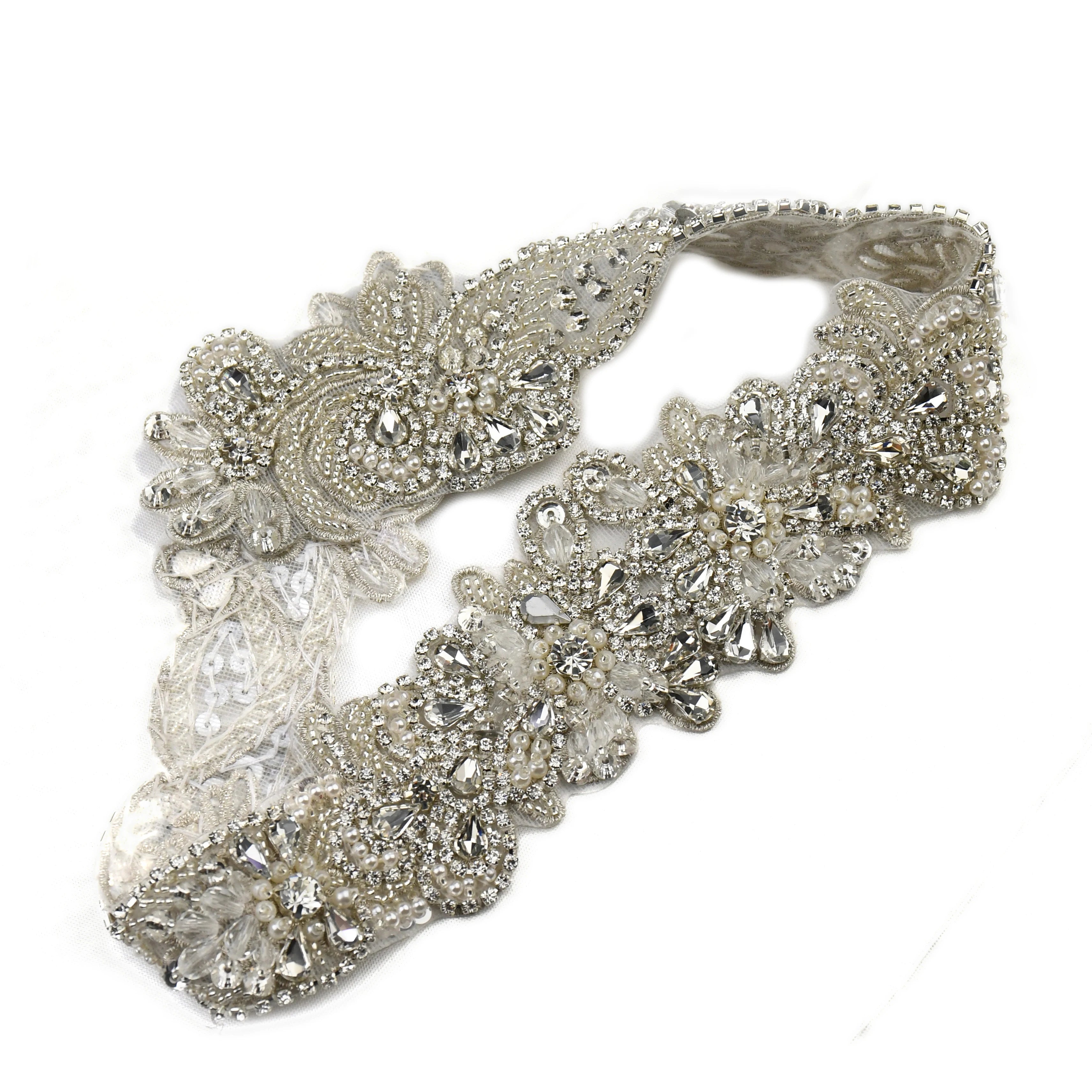 Iron on Crystal Rhinestone Trim Sash Rhinestone Applique Belt for Bridal Dress
