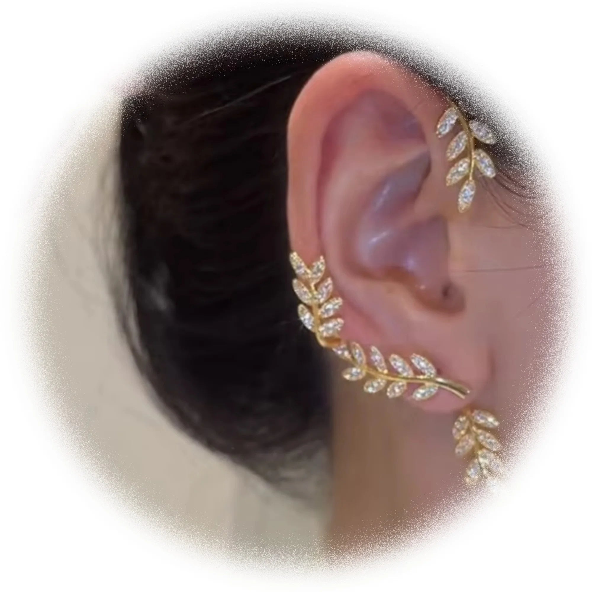 Korean Design Single Piece Shiny Rhinestone Leaf Pattern Long Tassel Ear Clip Ear Cuff Clip Earrings