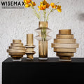 WISEMAX FURNITURE Modern Design Home Decor Accessory Table Decoration Brown Glass Flower Vase Set Crystal Pot for Living Room