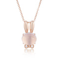 YBO Rose Gold Plated Rabbit Bowknot Pendants Trendy Natural Pink Quartz Gemstone Charm Necklaces for Wedding Engagement Party