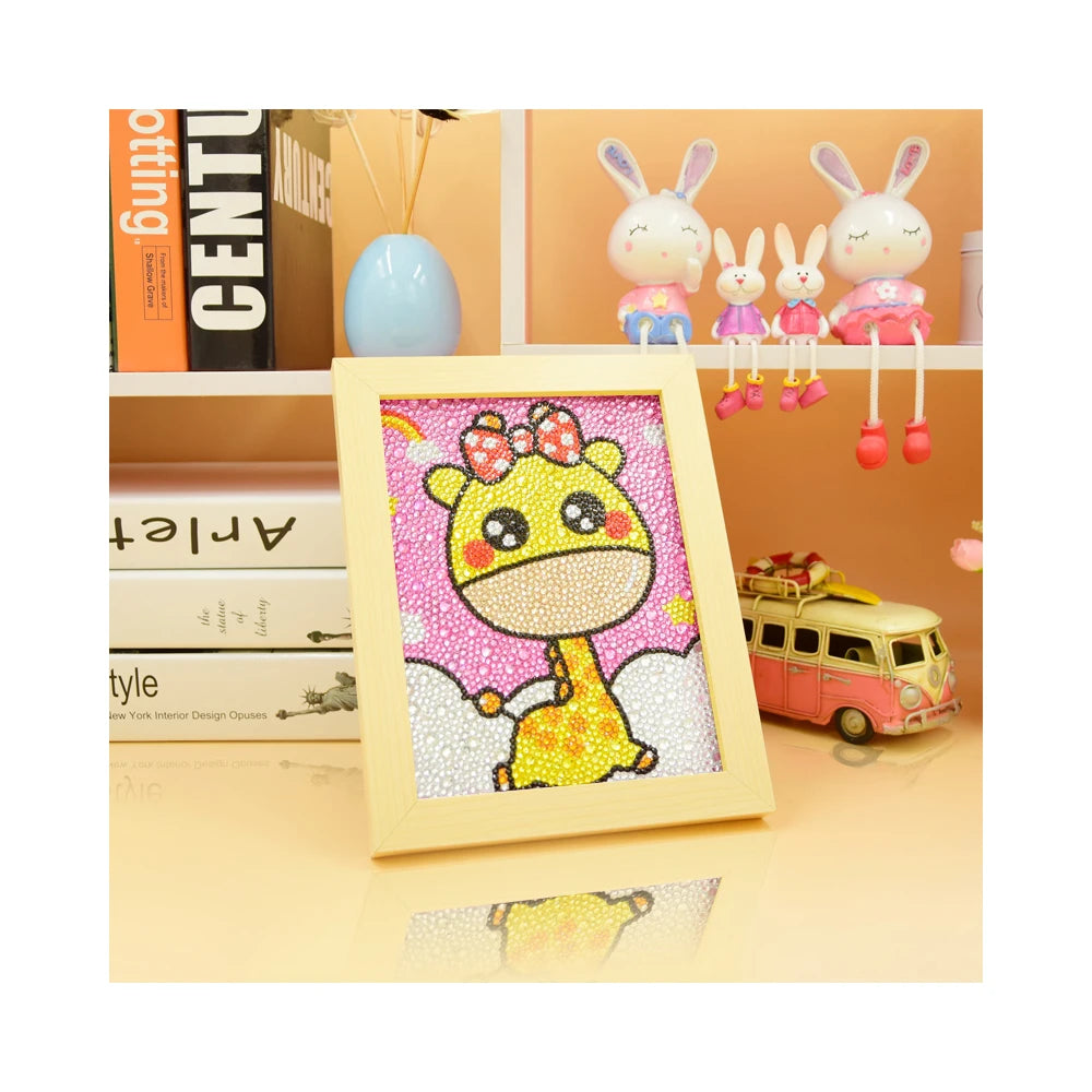 5D Round Children's Diamond Painting with Frame Kit Cartoon Animal Giraffe Little Girl Cross Stitch Children's Gifts Home Decor