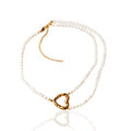 New Design Romantic Vintage Love Heart Natural Pearl Beaded Necklace Real Gold Plated Brass Women's Jewelry