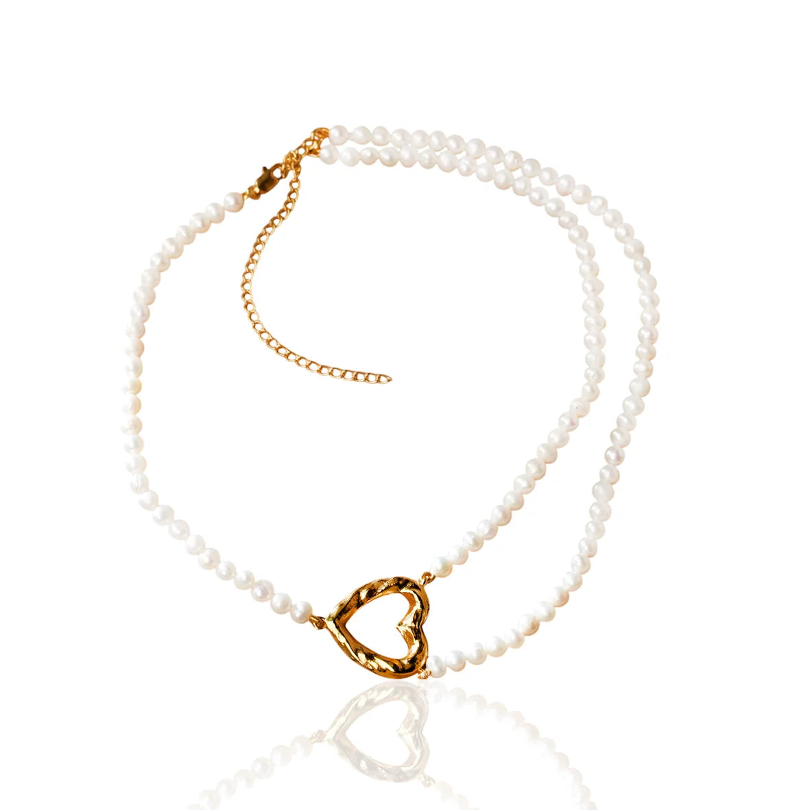 New Design Romantic Vintage Love Heart Natural Pearl Beaded Necklace Real Gold Plated Brass Women's Jewelry