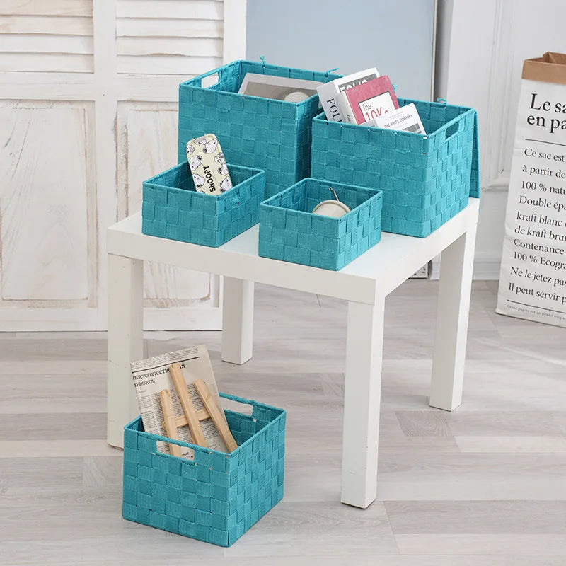 Polypropylene Ribbon Woven Waterproof Eco-Friendly Fabric Storage Basket Clothes Organizer Cover for Cosmetics Sundries Jewelry
