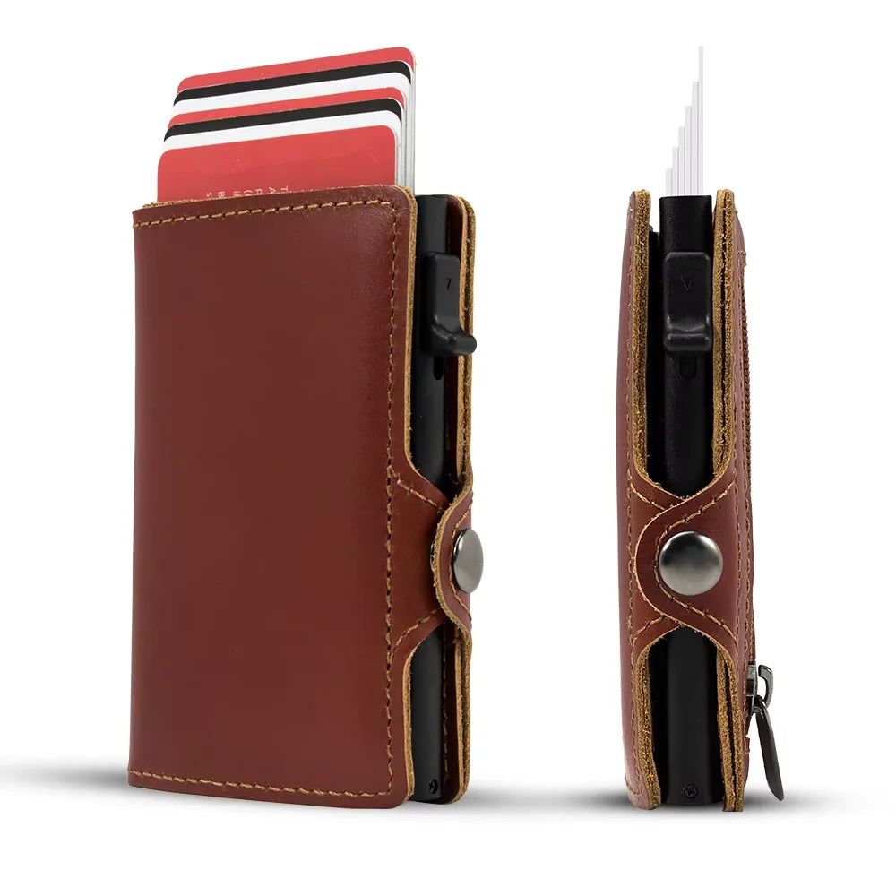 Luxury Men's Business Card Holder Genuine Leather Case with Oil Wax Finish RFID Blocking Function Wallet
