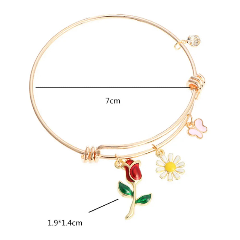 Adjustable Alloy Bangles and Bracelets Gold Plated with butterfly Bee Rose Flower Charm Bangles