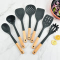 7-piece Set Wooden Handle Silicone Cookware Kitchen Cooking Spoon Spatula Utensils