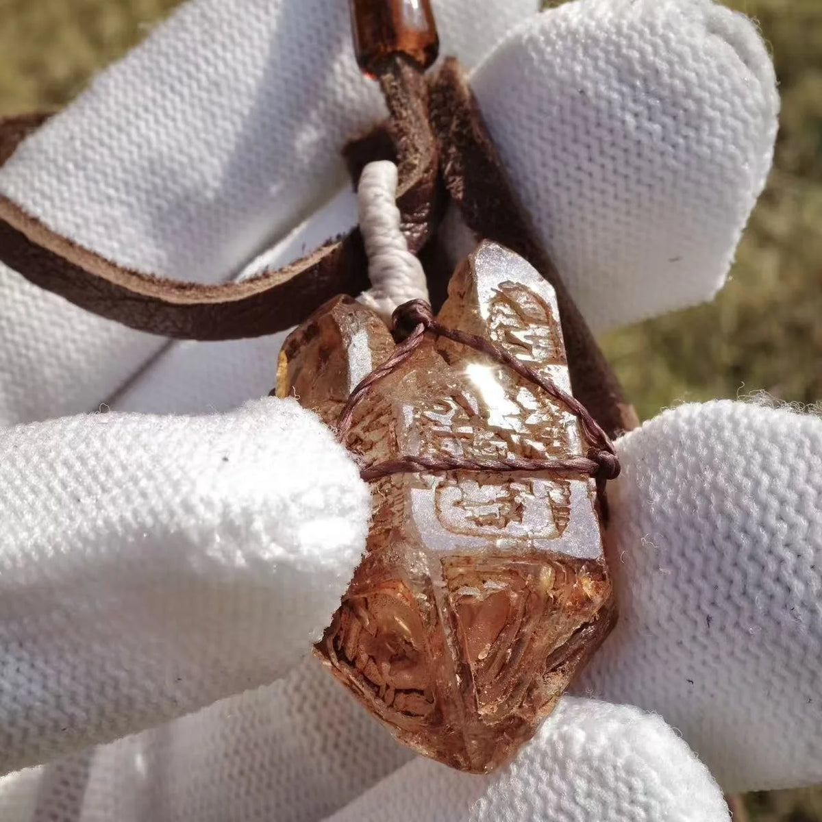 Handmade Wire Woven Pendant Natural Red Mud Elestial Skeletal Quartz Pendant for Reiki Healing
