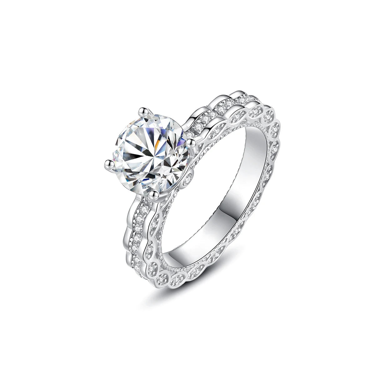 925 Sterling Silver 2ct Moissanite Cluster Engagement Wedding and Bridal Rings Rhodium Plated Trendy Women's