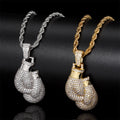 Bling Hip Hop Stainless Steel Full Diamond Iced Out Cubic Zircon Boxing Gloves Pendant Necklace for Men