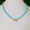 NN1140 Natural Blue Turquoise Heishi Beaded Choker Waterproof 18K Gold Plated Stainless Steel Toggle Clasp Necklace