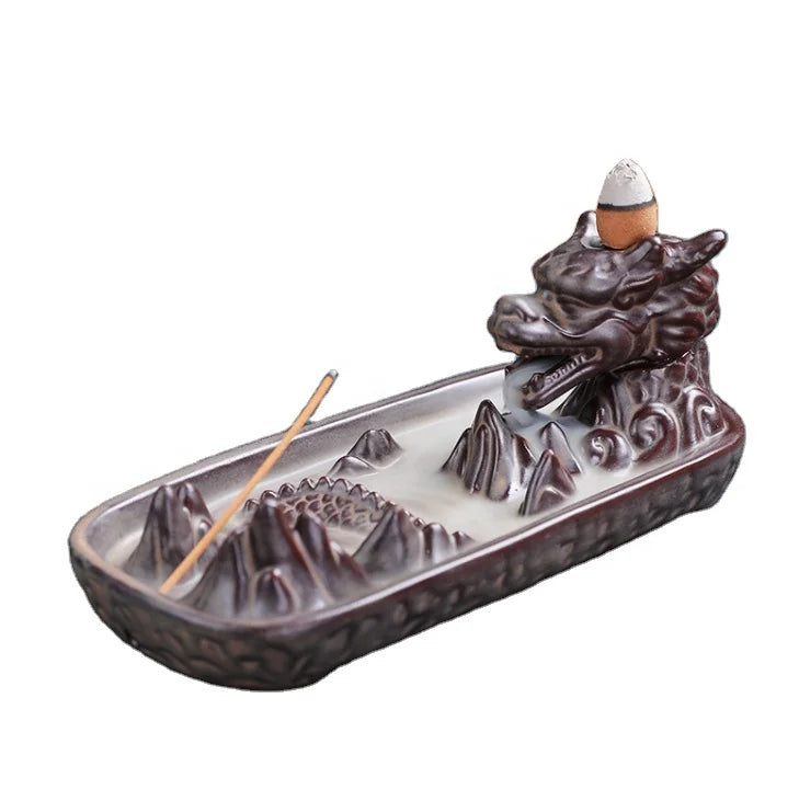 16.8*7.8*6.5cm Ash Holder Leaf Boat Shape  Ceramic Sandalwood Agarwood Dragon Incense Burner  Line Incense Stick Holder