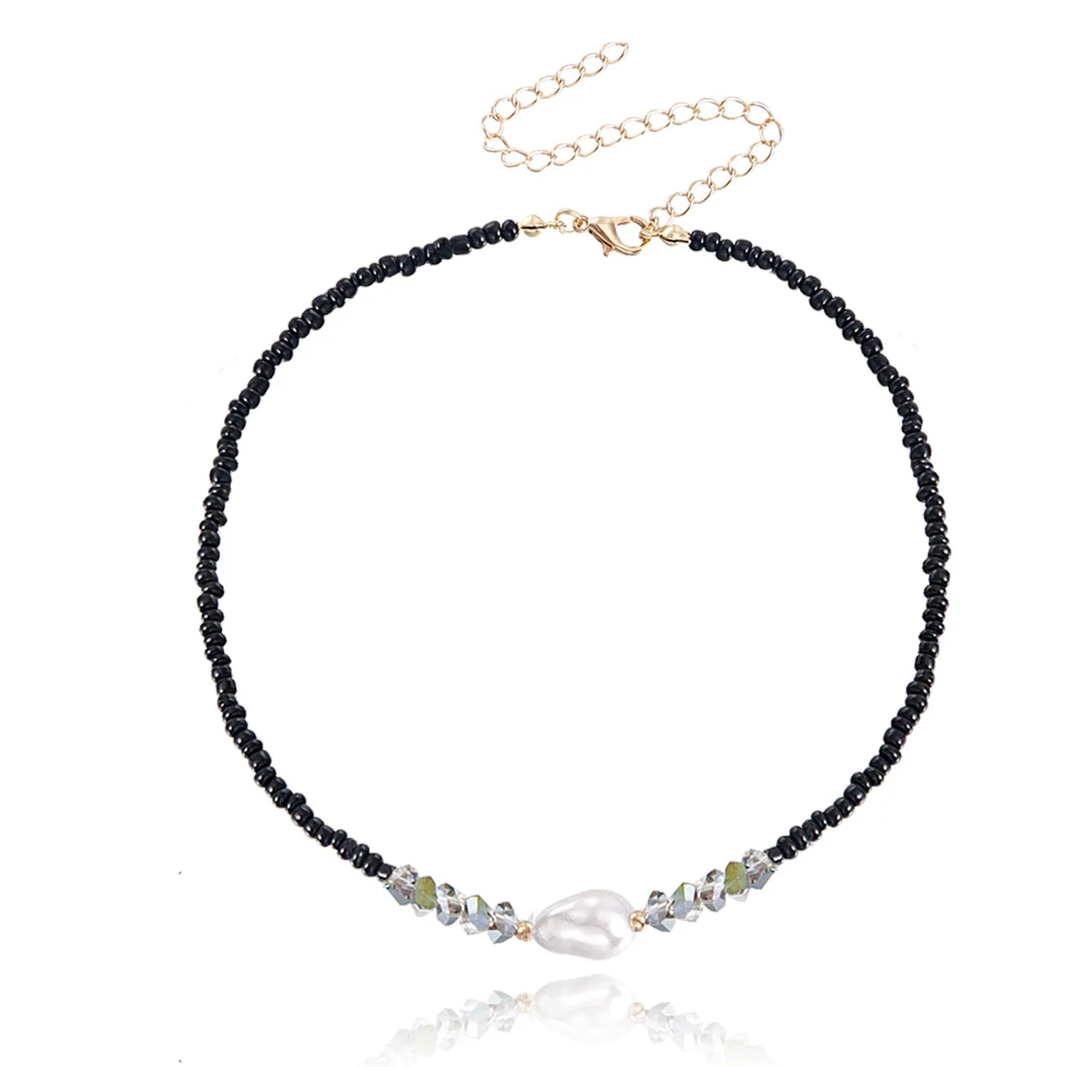 Bohemian Seed Glass Bead Beach Pearl Pendant Knitting Necklace GMN018