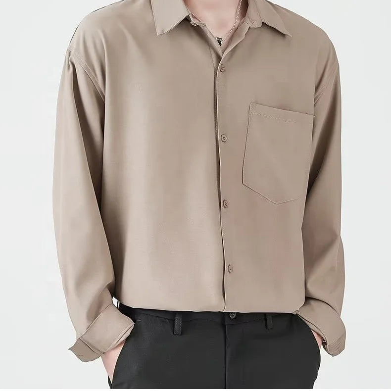 Point Collar Button Placket Long Sleeves Regular Fit 100%Polyester  Shirts for Men Custom