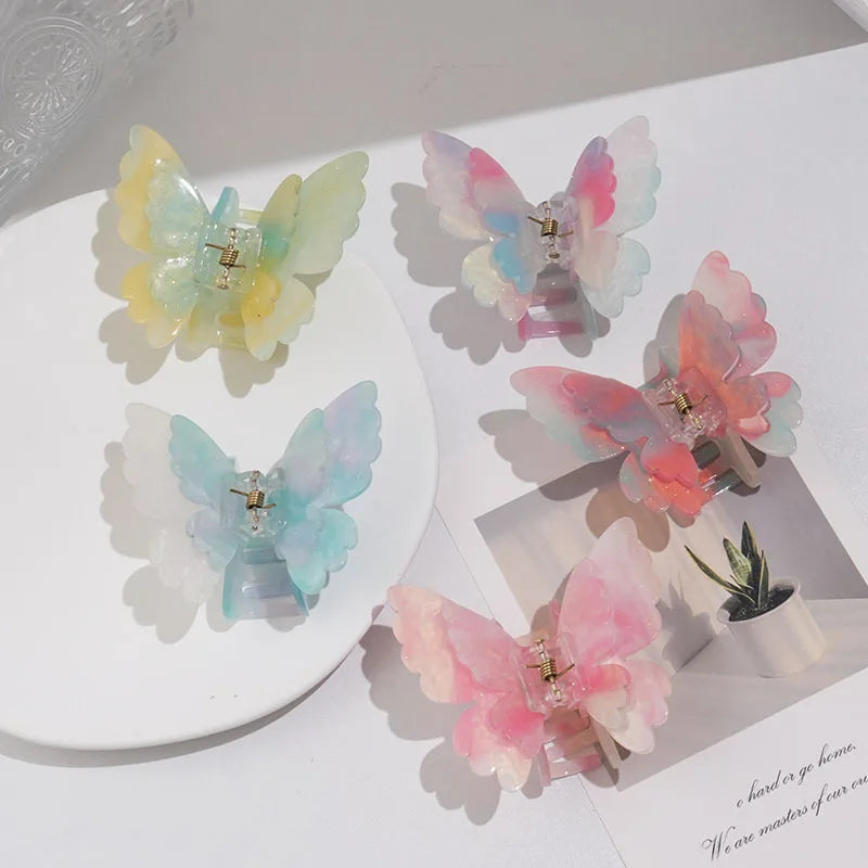 Wholesale New Fashionable Hair Accessories Double-layer butterfly Acetate Hair Claw Clips Colorful Hair Clips for Girls