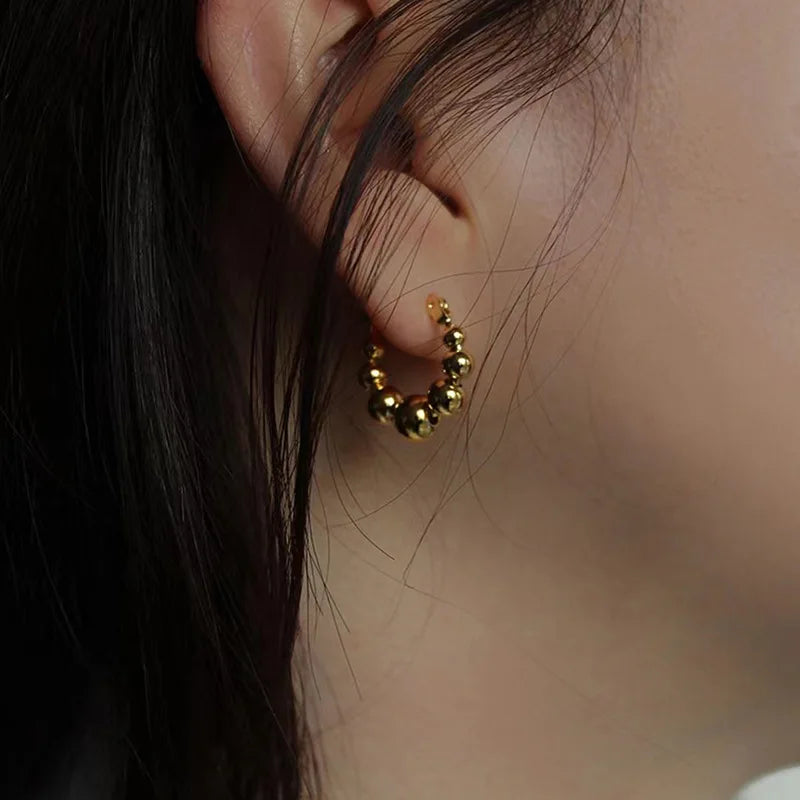 New Trendy Earring 18K Gold Plated Gradient Beads Hoop Earrings for Women Stainless Steel Earrings Wholesale