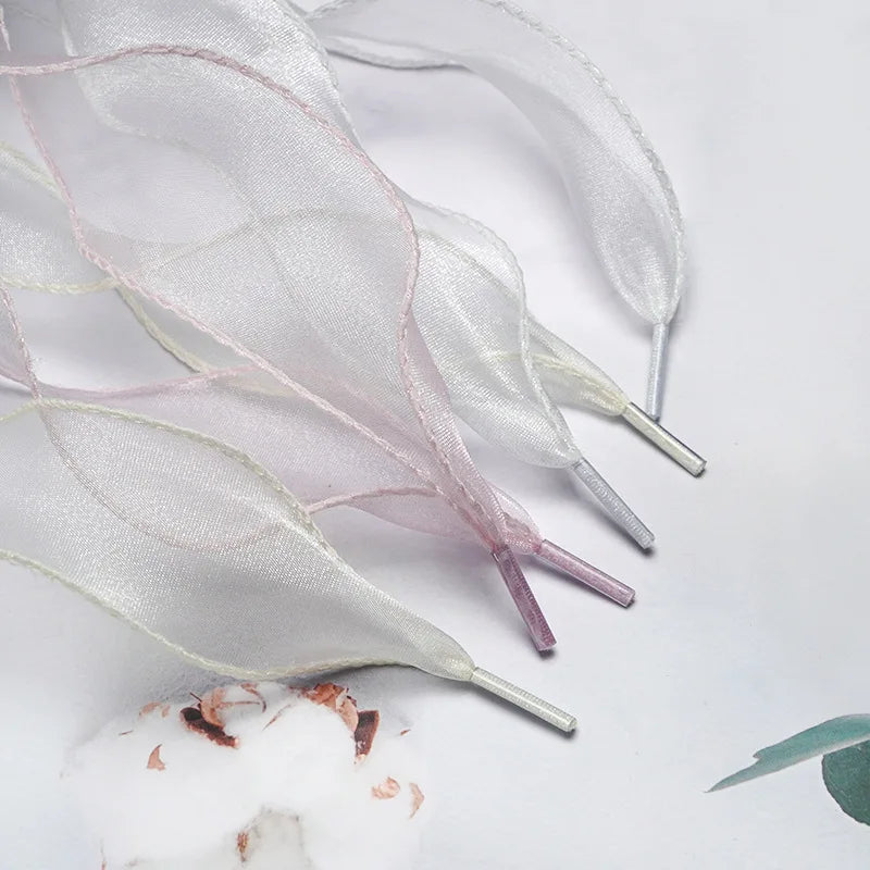 AF One Flat Pair Shoelaces 4cm Width Snow Silk Yarn Flat Lace Sneakers Fairy Wavy Moral Training Made of Polyester Canvas