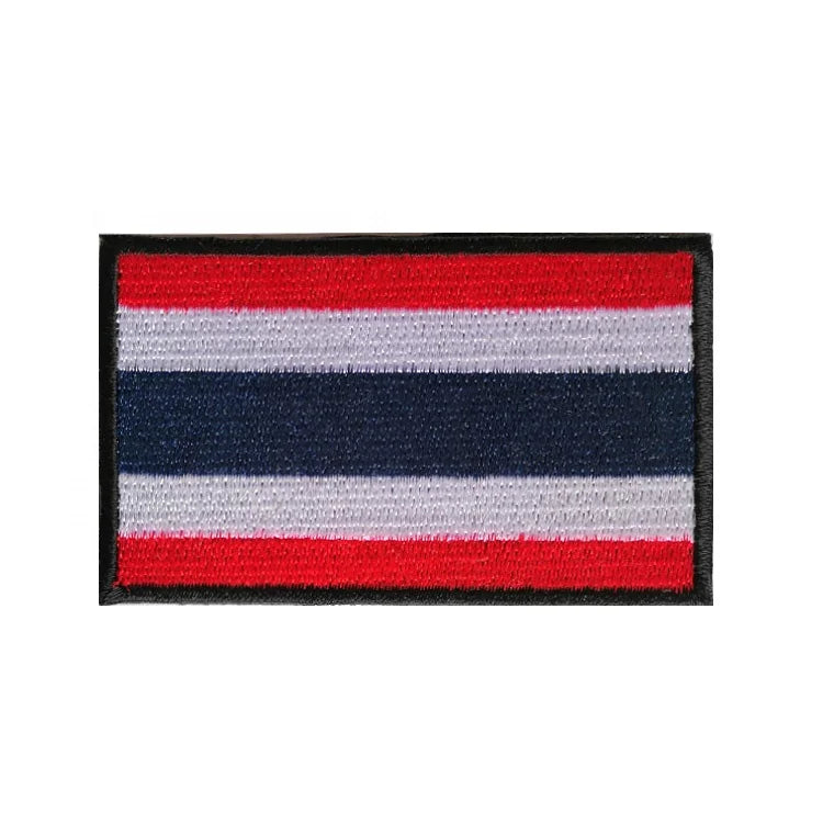 Thai Flag Chenille 3D Embroidered Patch 8*5cm Cloth Badge with Lace Decoration Hook Loop Fastener Soft Quality for Clothing Hats