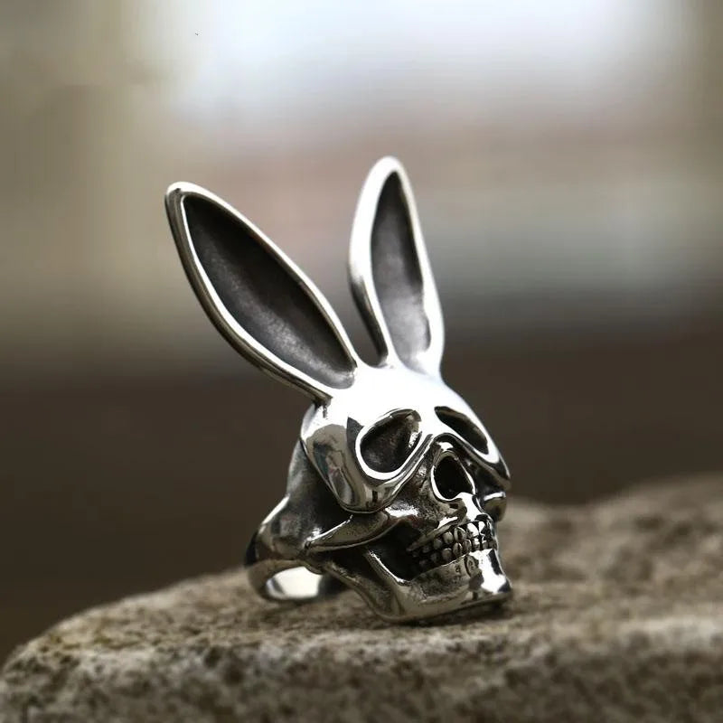 Punk Style Vintage Making 316L Stainless Steel Casting Cute Zodiac Animal Rabbit Head Finger Ring for Women Men