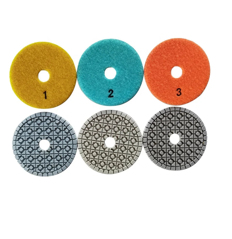 TRUE SHINE 3 Step Resin Bond Diamond Stone Polishing Pads 4 Inch 3.0mm Marble Engineered Stone Porcelain-#1-#3 Grit OEM