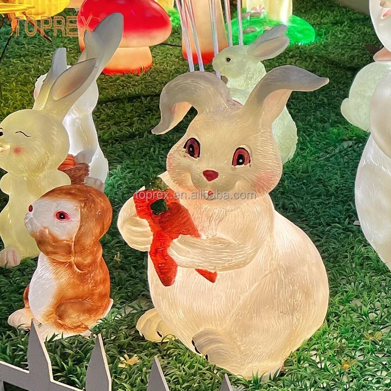 TOPREX Outdoor Waterproof Easter Resin Bunny Sculpture Lighting LED Animal Motif Decorative Lights Park Spring Easter Decoration