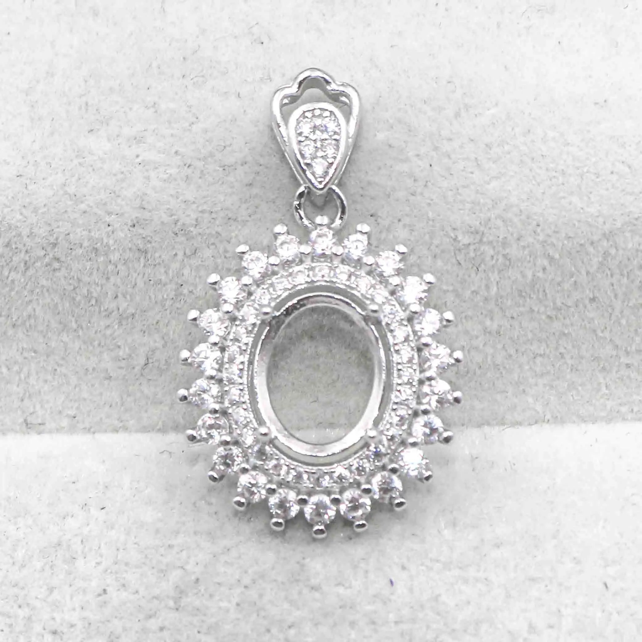 Sterling Silver 7*9mm Semi Mount Pendant Empty Frame Blank Support Setting S925 Base Holder Without Center Stone for DIY Inlay