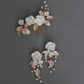 SLBRIDA Handmade Ins Baroque Style Alloy Leaf Ceram Flower Pearls Bridal Hair Comb Earring Set Wedding Bridesmaids Women Jewelry