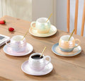 Exquisite European Luxury Painted Colorful Ceramic Household Afternoon Teacup Coffee Cup Sets Tea Set with Dessert Tray