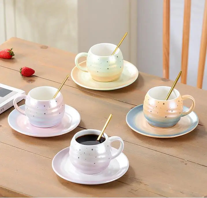 Exquisite European Luxury Painted Colorful Ceramic Household Afternoon Teacup Coffee Cup Sets Tea Set with Dessert Tray