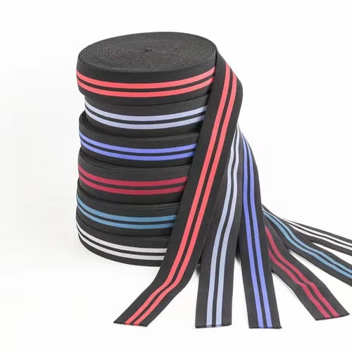 Stripes Blue Nylon Rubber Elastic Band Webbing 40mm 48mm Woven Soft Belt Tension Fashion Ribbons Jinming Brand Jm333 1-2mm