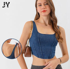 Joyyoung Wholesale Fitness Clothing Denim Yoga Tops Workout Gym Bras High Impact Sports Bra