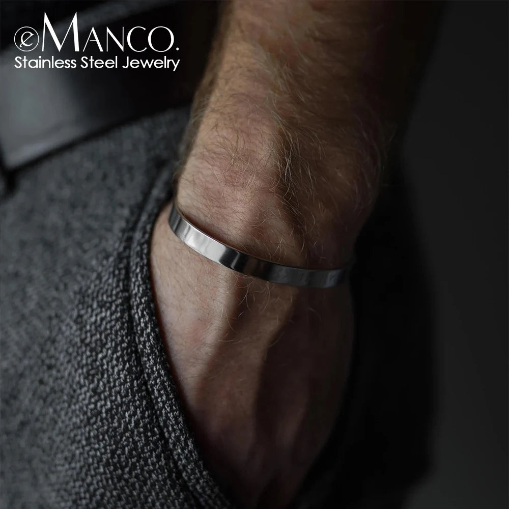 Personalized Custom Fashion Hot Sale Men's Jewelry Gift 18K Gold Stainless Steel Plain  Unisize Cuff Bracelet Bangle for Men
