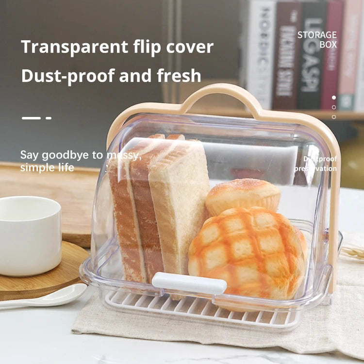 Ready Stock Food-grade Plastics Kitchen Countertop Clear Bread Cake Dessert Fruit Container Plastic Bread Box With Roll Top Lid