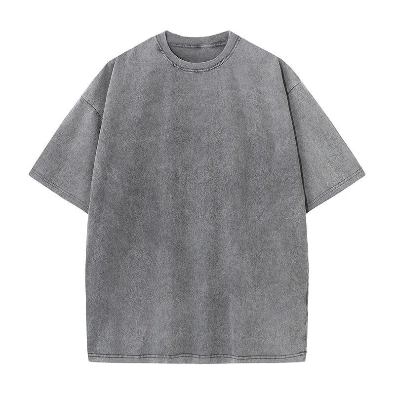 Custom Logo 100% Cotton Short Sleeve Vintage Washed T-Shirts for Men Unique Design Printed Plus Size Oversize 230g Knitted