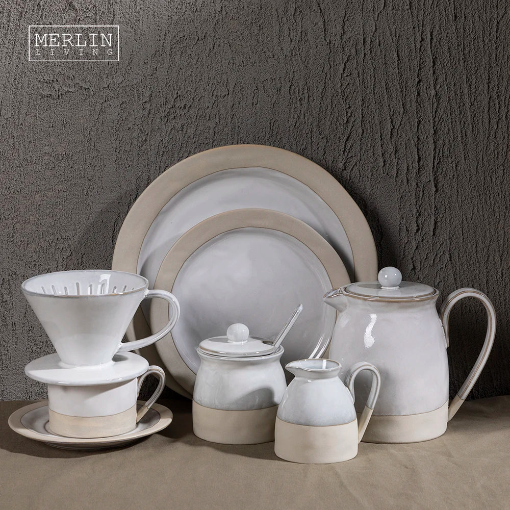 Merlin Living Modern Chinese Porcelain Dinnerware Sets Wabi-Sabi Style for Home Decor Minimalist Ceramic Dinnerware