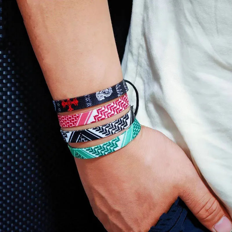 Handmade Black Green Red Cord Wrap Bracelet Fashionable Arabic Scarf Design by Manufacturer Supporting Palestine Keffiyeh Style