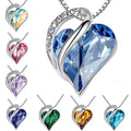 Retro Classic Heart of the Ocean Necklace Plated White Gold Love Heart Shape Crystal Birthstone Necklace for Women Jewelry Gifts