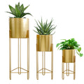 Luxury Golden Metal Flower Pot Tall Floor Stand Planter Living Room Decorative Artificial Flower Pot With Sturdy Stand