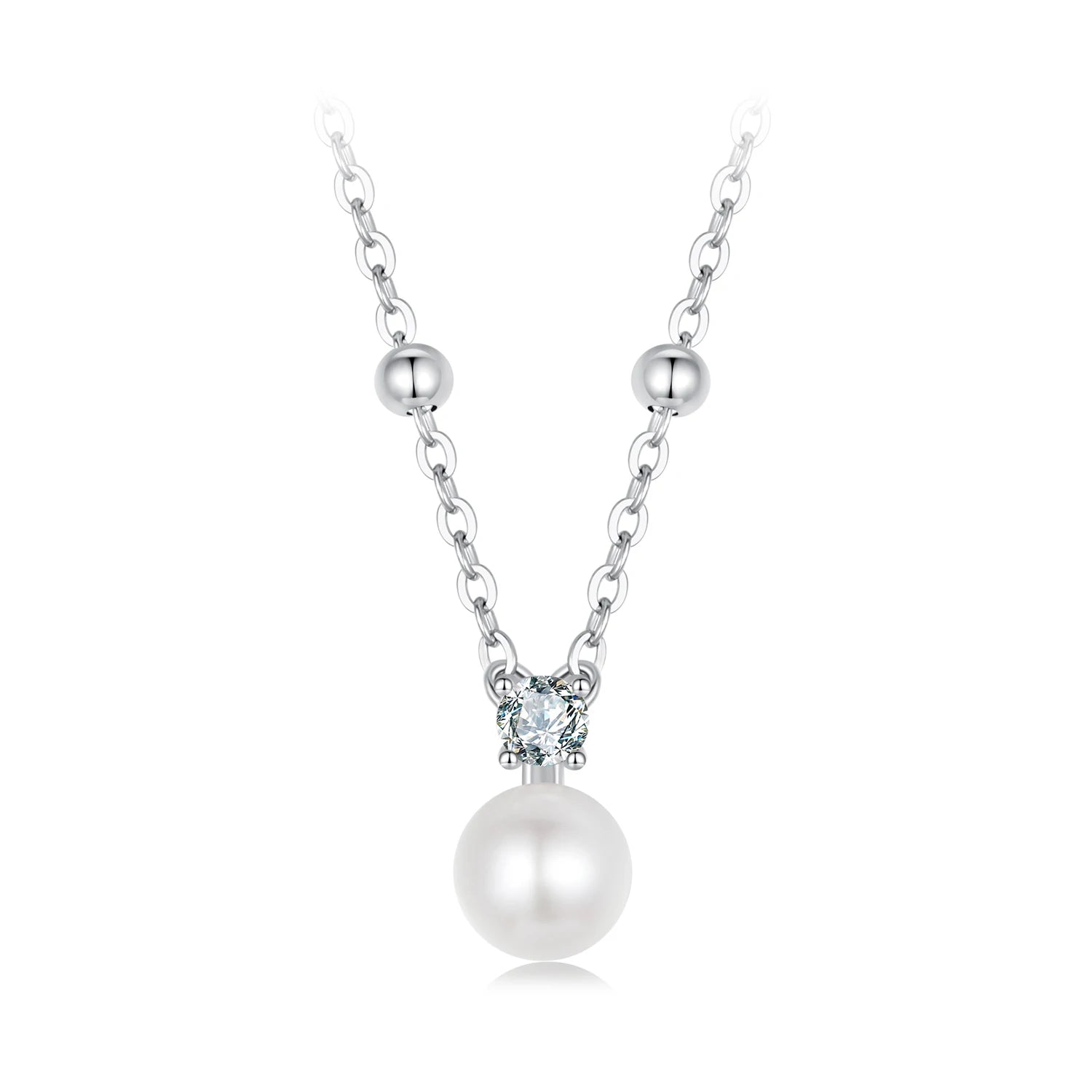 S925 Silver Freshwater Pearl Moissanite Plated White Gold Necklace Jewelry Moissanite Pearl Fashion Necklaces for Women