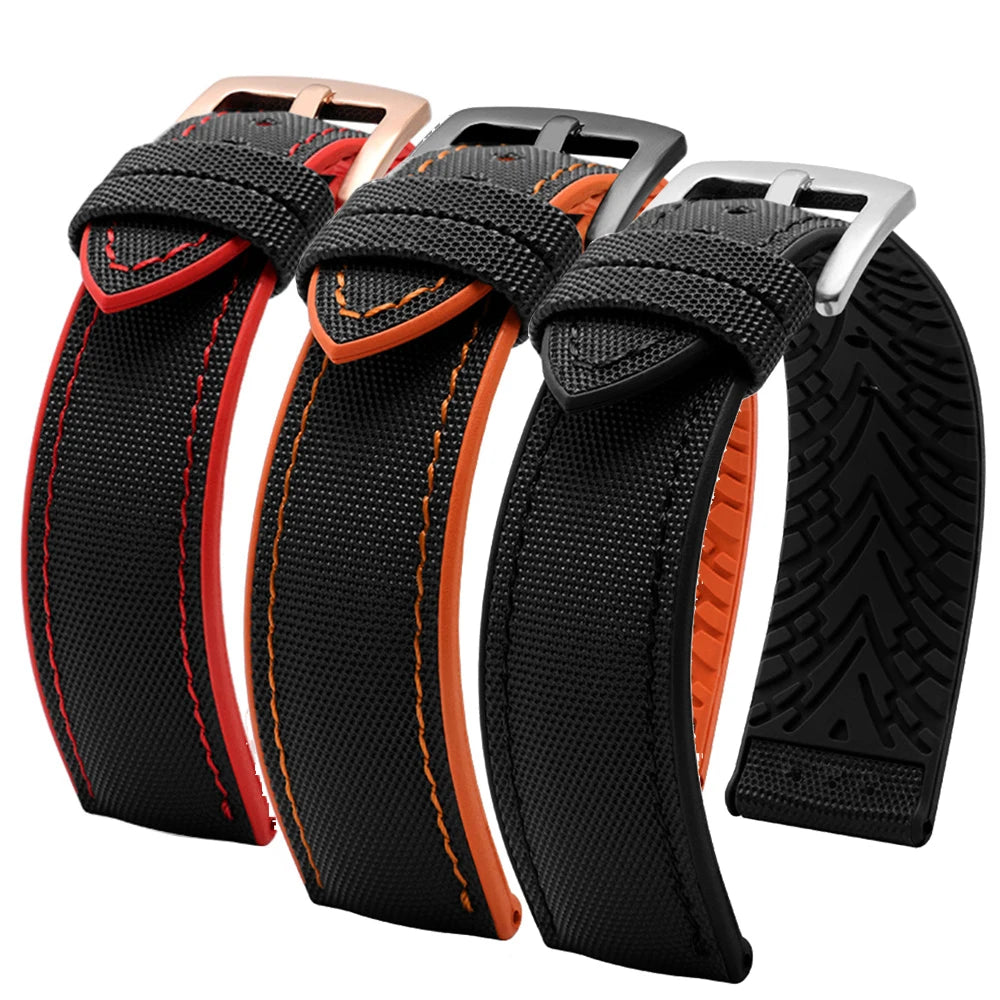 New 20mm 22mm 24mm Nylon Silicone Bottom Watch Strap Men Waterproof Breathable Rubber Wrist Band Bracelet Accessories for