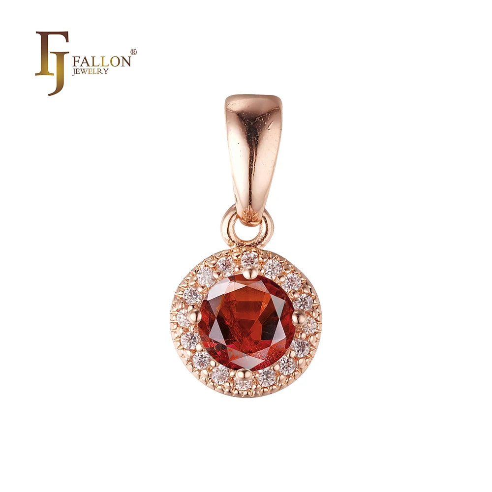 FJ Fallon Fashion Jewelry Solitaire Pendant Plated in Rose Gold Brass Based